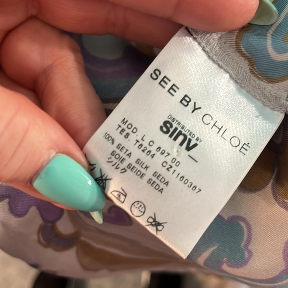 See By Chloe Silk Blouse 3/4 Sleeves Retro Floral Print Paisley Size 2 - Picture 9 of 11